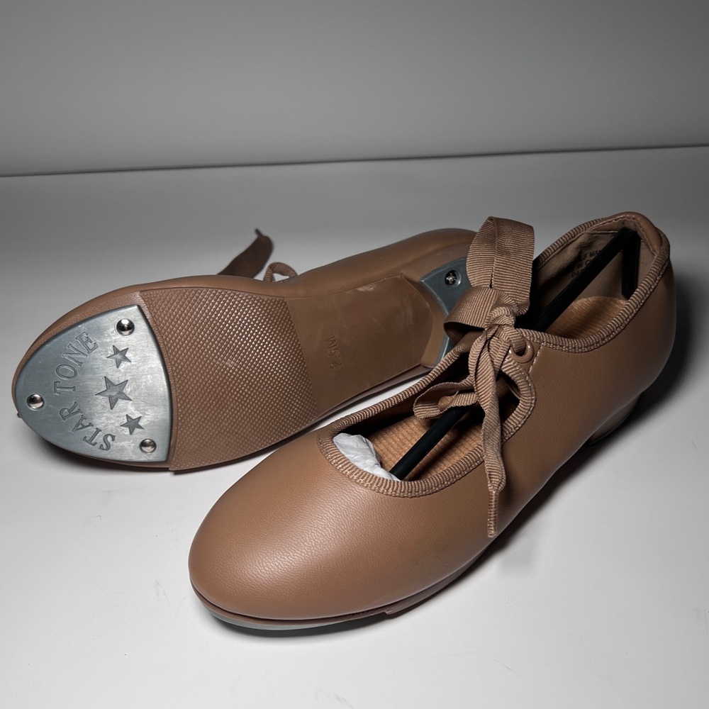 Danshuz New Tap Shoes Kid’s Size 2.5 M Comfort Tan Dance Ribbon